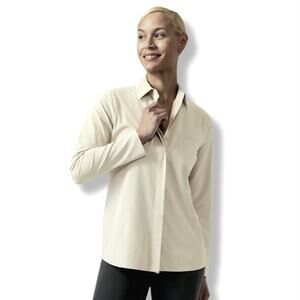 Athleta Urbanite UPF 50+ Cream Long Sleeve Button Down Stretch Breathable 2X